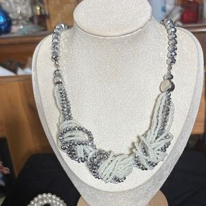 Elegant Silver and White Beaded Necklace